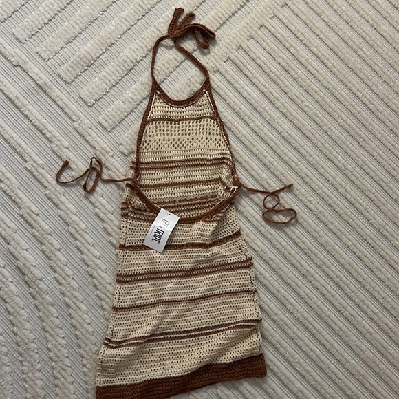 NWT 12th Tribe Silvana Crochet Halter Mini Dress - Picture 2 of 4